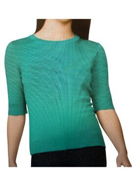 Melissa Paige Women's Crew  Elbow Sleeve Fine Gauge Sweater Pepper Green L NWT